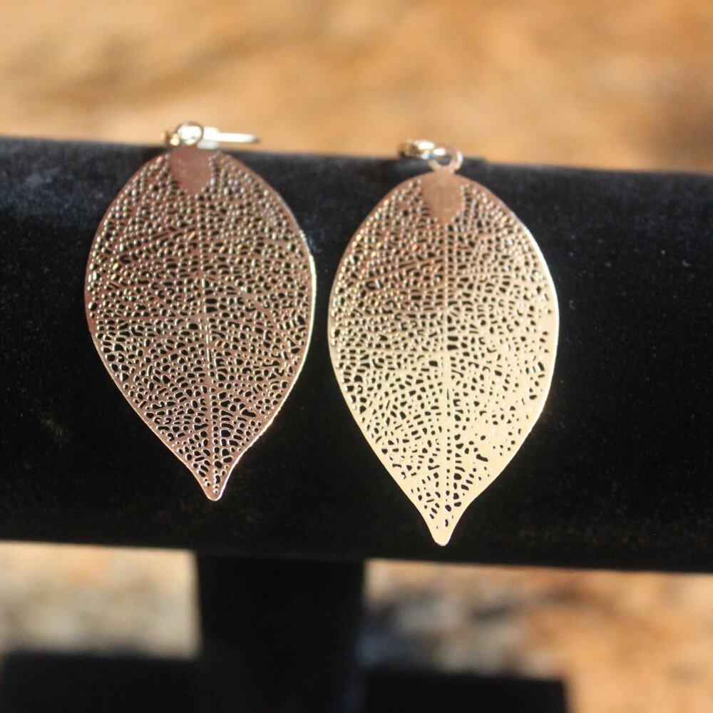 Goldtone Intricate Leaf Earrings